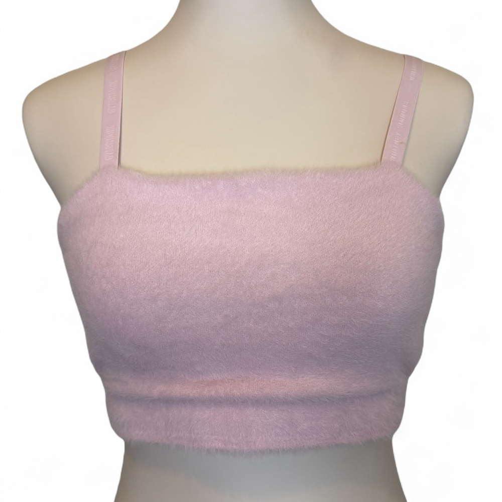 Gymshark Whitney Simmons Pink Eyelash Knit Bandeau Women’s Fuzzy Crop Top Size L